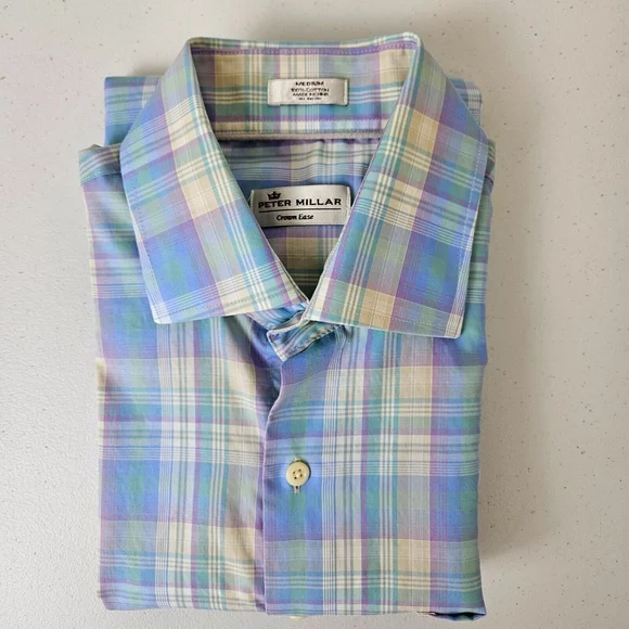 Peter Millar Crown Ease Medium Button Front Shirt Plaid Long Sleeve Blue Pastel - Picture 14 of 16